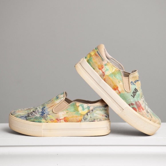 ASH DESIGNER Womens Sz 38 (7.5) Jungle Graffiti Platform Slip-On Sneakers Artsy - Picture 1 of 8